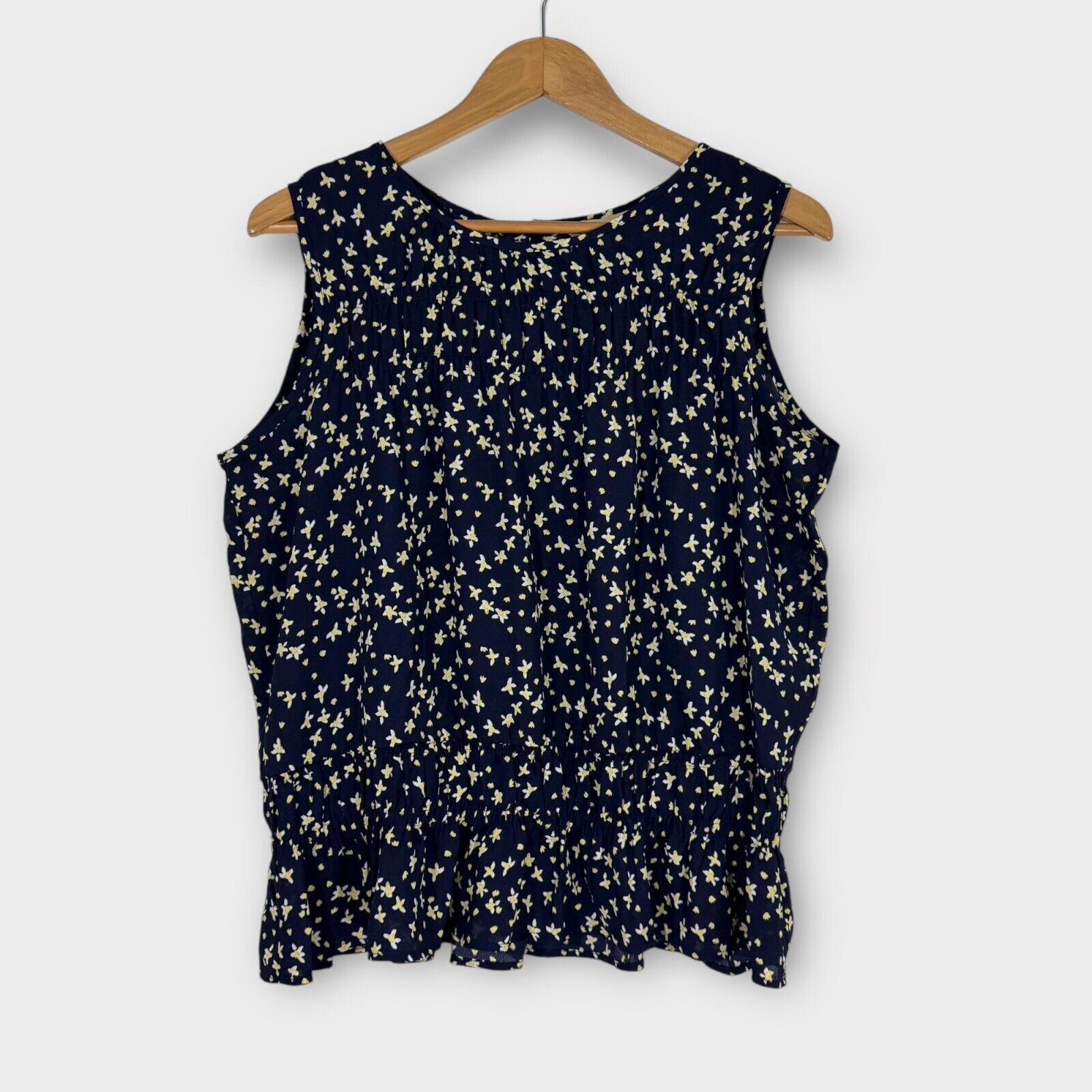 Hope & Harlow Women’s Size Medium Blue Floral Print Sleeveless Smocked Blouse